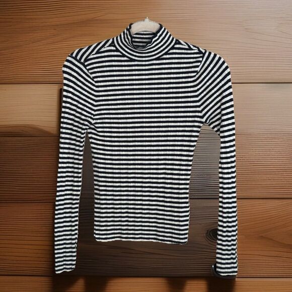 Abercrombie & Fitch Black White Striped Ribbed Turtleneck Small Y2K Preppy - Picture 1 of 8